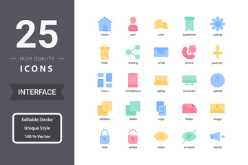Interface icon pack for your website design, logo, app, UI. Interface icon flat design. Vector graphics illustration and editable stroke.