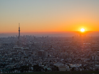 市川市の150m展望台からの東京都心、スカイツリーの夜景