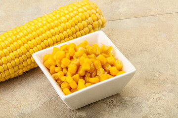 Sweet yellow corn in the bowl