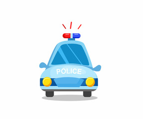 Police car, front view. Police transport. Vector illustration in cartoon style.