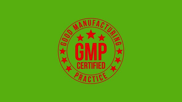 GMP certified stamp animation.isolated on green background.