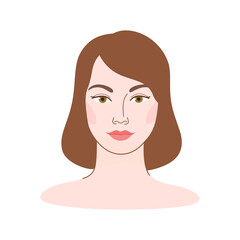 Portrait of girl with brown hair. Cute illustration of woman face. Contour line illustration for beauty salons, cosmetics. 
