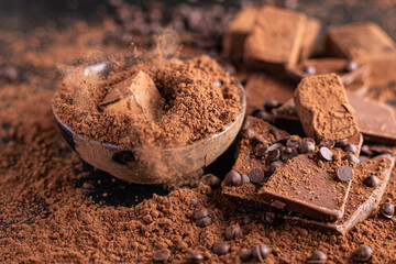 chocolate candies truffle in cocoa powder natural dessert sweets meal snack on the table copy space food background rustic