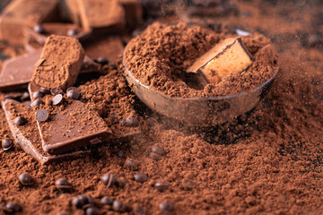 chocolate candies truffle in cocoa powder natural dessert sweets meal snack on the table copy space food background rustic