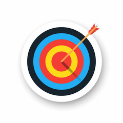 Colorful archery target with arrow and shadow. Template design for competition winning, goal achievement, victory and business. Concept target market, audience, group, consumer. Vector illustration