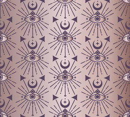 Abstract Background Seamless Pattern. Moon And Eye