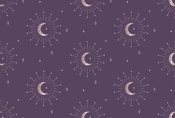 Abstract Background Seamless Pattern. Moon And Sun