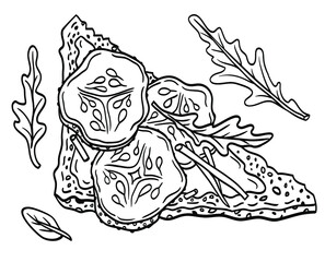 Cucumber sandwich, outline black and white illustration for menus, packaging, labels and more.