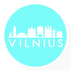 Vilnius, Lithuania Round Button City Skyline Design. Silhouette Stamp Vector Travel Tourism.