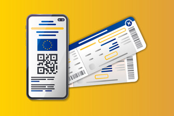 EU Digital COVID Certificate color flat element on a yellow background.
