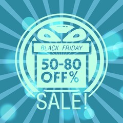 Black friday retro sales banner with sunrays, announcing discount, advertisement items, oldskool banner sunburst background