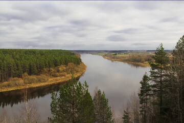 Balbieriskis outcrop in Prienai district Nemunas loops regional park. Nemunas River from the Balbieriskis Observation Deck in Lithuania. Travel destinations. Autumn landscape