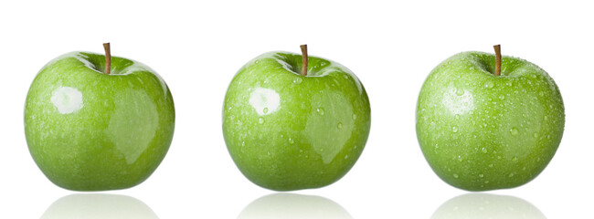 Glossy apples isolated on the white background.