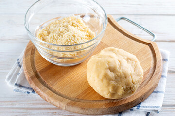 Stage of preparing shortcrust pastry. Ingredients for shortcrust pastry