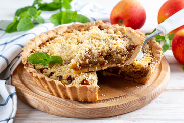 Apple pie with caramel. Homemade apple tart