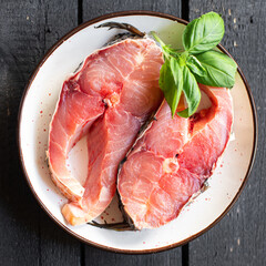 carp raw fish white fresh headless freshwater fish seafood meal snack on the table copy space food...