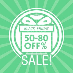 Fototapeta premium Black friday retro sales banner with sunrays, announcing discount, advertisement items, oldskool banner sunburst background