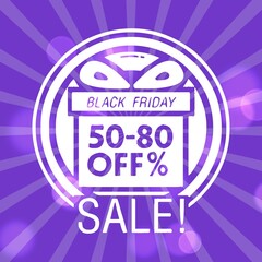 Black friday retro sales banner with sunrays, announcing discount, advertisement items, oldskool banner sunburst background