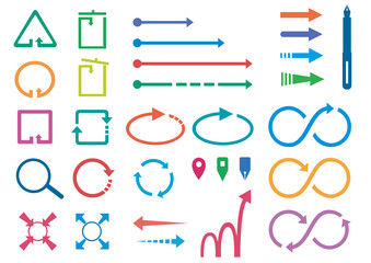 イラスト素材：リサイクルやビジネス等で使える矢印やアイコンのセット（パステルカラー）