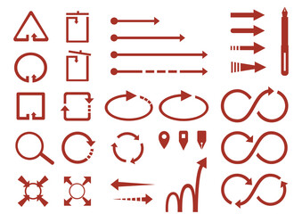 イラスト素材：リサイクルやビジネス等で使える矢印やアイコンのセット（赤系）