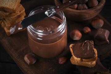 Little Toasts with sweet chocolate spread for breakfast.