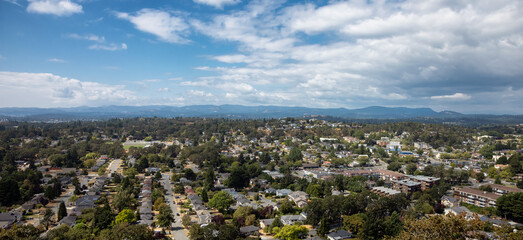 Scenic View of Modern City during a sunny summer day. Mt Tolmie Park, Victoria, Vancouver Island, British Columbia, Canada.