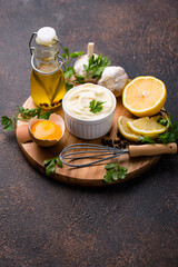 Homemade mayonnaise sauce with ingredient