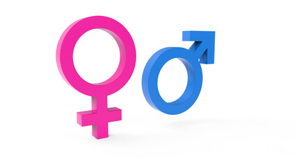 3d render Male And Female Symbols In Blue And Pink Color With Shadow On The Ground. Stock İmage.