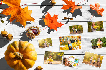 composition pictures, orange pumpkins, maple leaves
