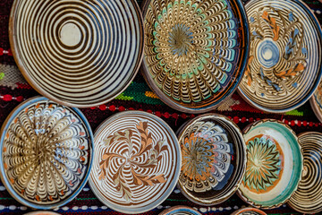 Traditional Romanian handmade ceramics market at the potters fair from Sibiu, Romania