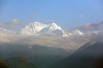 View on Kanchenjunga peak in Himalayas.
Pelling, Sikkim, India