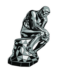 Stylized thinker black statue.Vector illustration isolated on white background.