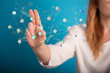 Businessman using data network with his fingers