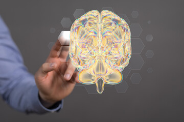 Brain. Digital brain. 3D Science and Technology concept. Neural network. IQ testing, artificial