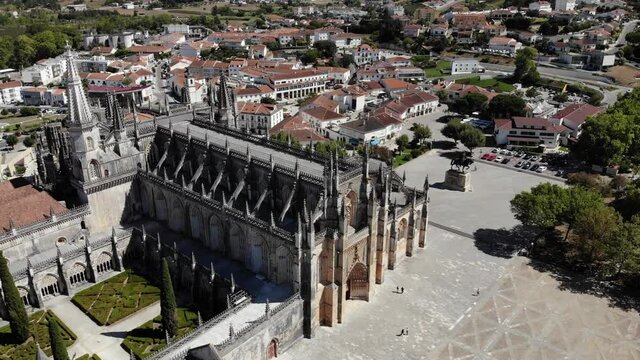 DRONE AERIAL FOOTAGE: The Monastery of Santa Maria da Vitoria. The Monastery of Batalha is one of the most fascinating Gothic monuments of the Iberian Peninsula.