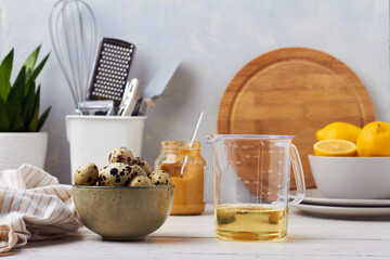 homemade tasty quail eggs mayonnaise