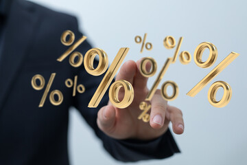 percent shopping digital in hand 3d..