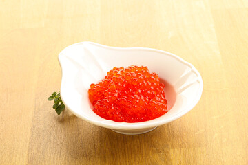 Red caviar in the bowl