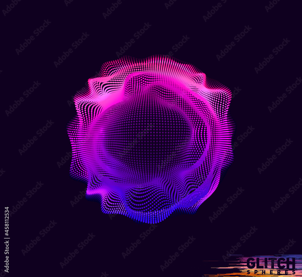 Wall mural corrupted violet point sphere. abstract vector colorful mesh on dark background. futuristic style ca
