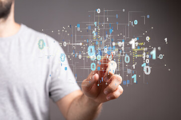 Digital cyberspace with particles and Digital data network connections concept.