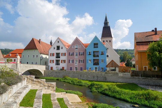 Berching, Bacham is a Bavarian town in the Neumarkt district in the Upper Palatinate. Photographed in autumn in the Franconian Alb on the Main Danube Canal and with the Sulz river