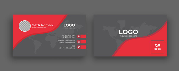 Modern red and black double-sided professional business card.