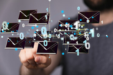 3D rendering flying email icon and web flying