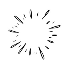 Sunburst doodle. Star, firework explosion. Hand drawn vector Illustration.