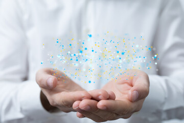 Abstract network of physical devices on the Internet using a network connection with statistics numbers 3d illustration