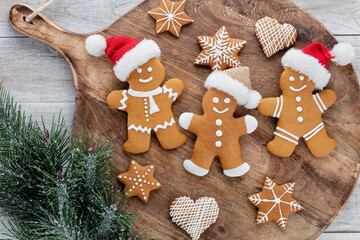 Christmas, New Year cooking background. Baking ingredients and utensils.