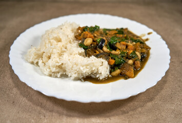 Boiled rice with vegetables for the lunch