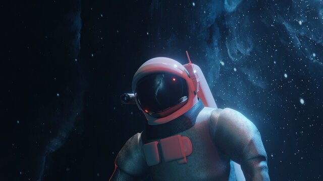 Futuristic astronaut concept. Astronaut in outer space. Cosmic science fiction wallpaper. Beauty of deep space. Billions of galaxies in the universe. 