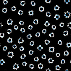 Line Sun icon isolated seamless pattern on black background. Vector