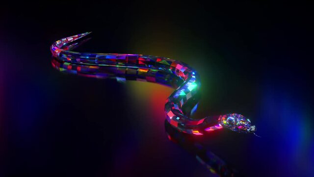 Collection of diamond animals. Crawling snake. Nature and animals concept. 3d animation of a seamless loop. Low poly